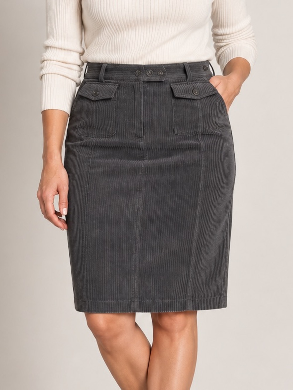 Della Spiga Italy Dark Grey Corduroy Pencil Skirt Size 14 Fully Lined